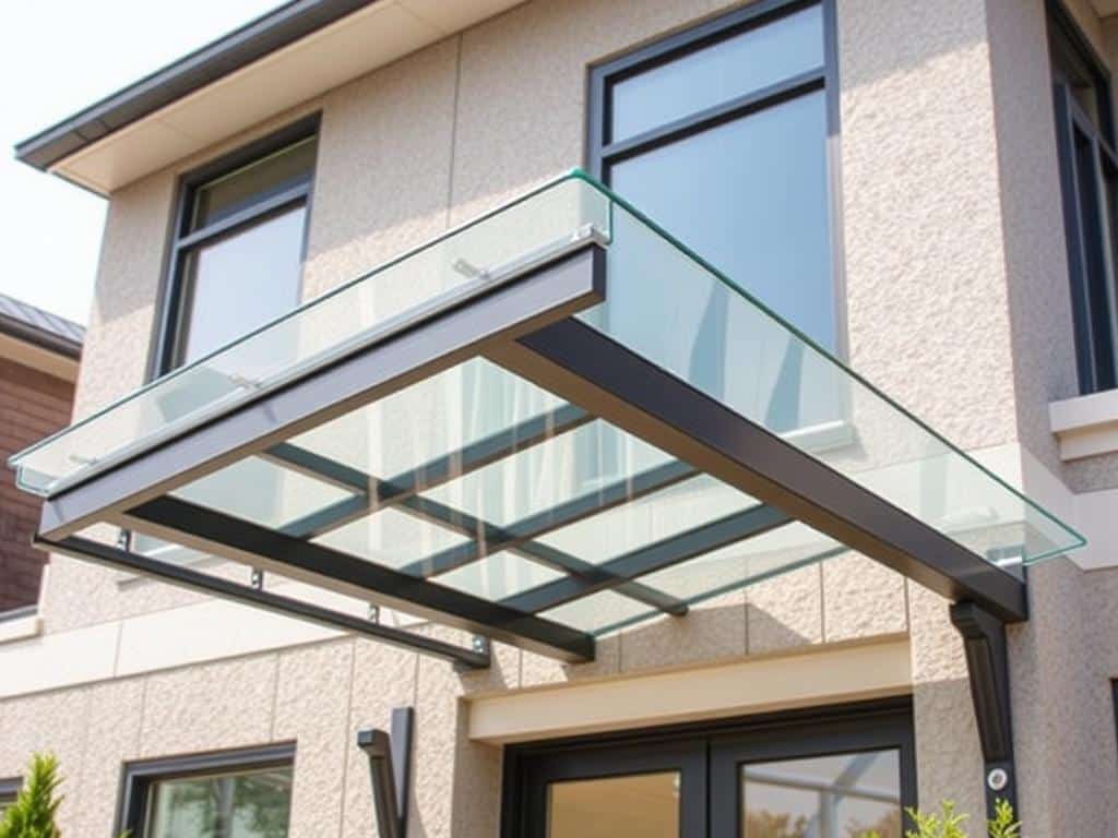 Kanopi baja ringan dengan kombinasi atap kaca tempered